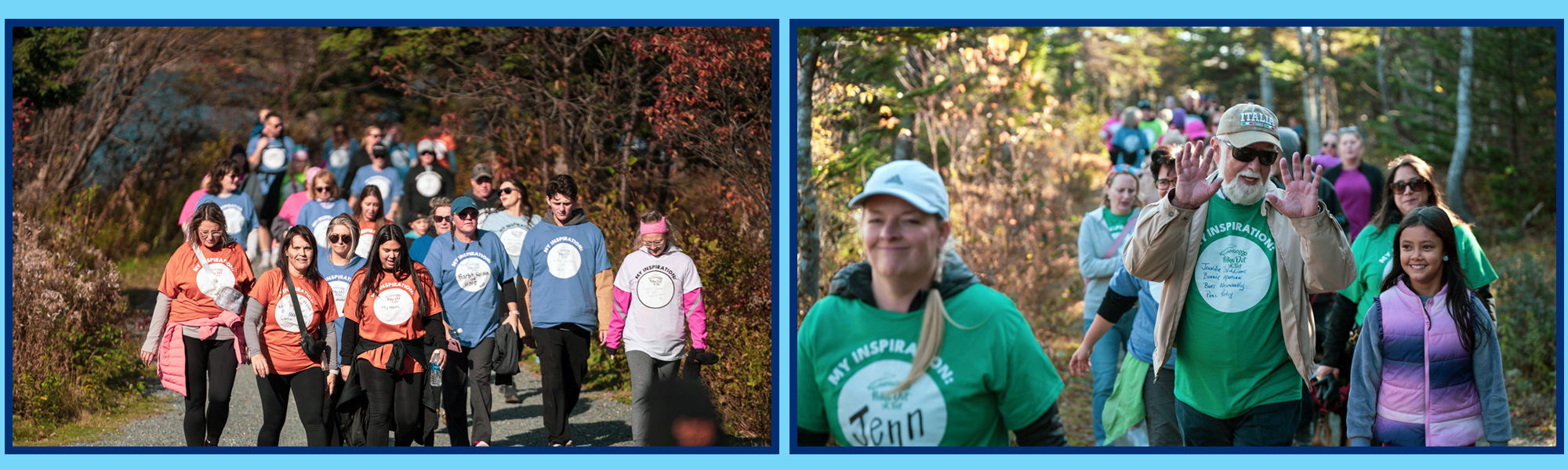 Polka Dot 5K Trot walkers in orange, blue, green shirts, hap